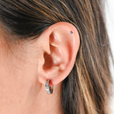 14K White Gold Diamon Channel Setting Mini Hoops