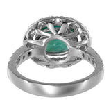 14k White Gold Oval Cut Emerald And Diamond Cocktail Ring