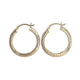 14K Yellow Gold Diamond-Cut Square Hollow Hoop Earrings