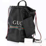 Authentic GUCCI Mens Calfskin Logo Drawstring Backpack Black