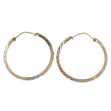 14K Tri-Tone Gold Matte Greek Key Hoop Earrings