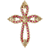 14k Yellow Solid Gold Ruby And Diamond Cross Pendant