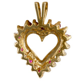 10k solid gold heart shaped pendant with Diamonds and Rubies