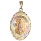 14k Tri-Color Gold Double-Sided Diamond Cut Lady Guadalupe/Jesus Sacred Heart Religious Pendant