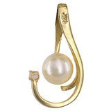 14K Yellow Solid Gold Diamond Pearl Charm Pendant