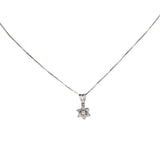 14K White Gold Diamond Floral Pendant Dainty Box Link Chain Necklace 0.16Ctw