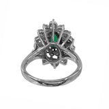 14k White Gold Oval Emerald and Diamond Cluster Ring