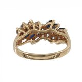 14K Yellow Gold Diamond & Blue Sapphire Gemstone Bypass Ring