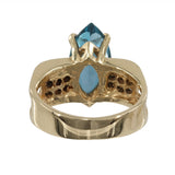 14k Yellow Gold Blue Topaz and Diamond Ring