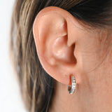 14K White Gold Diamond Small Hoops Earrings