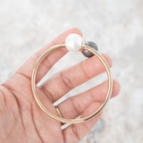 14K Yellow Solid Gold Double Large White and Grey Pearl Cuff Bangle Bracelet