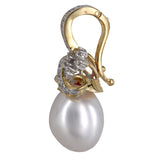 14K Yellow Gold Pearl And Diamonds Pendant And Earrings Set