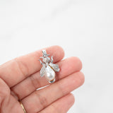 18K White Solid Gold Baroque Pearl and Diamonds Bee Charm Pendant