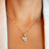 14K Two Tone Solid Gold Snake With Accents Necklace And Diamond Heart Pendant