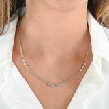 14K White Gold Diamond Bezel Set 2-Strand Rolo Link Chain Necklace