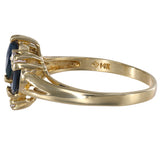 14K Yellow Gold Blue Sapphire And Diamonds Ring And Earrings Jewelry Set