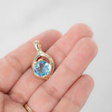 14K Yellow Gold Big Blue Topaz Charm Pendant