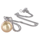 14K White Gold Champagne Pearls And Diamond Franco/Wheat Link Chain, Ring And Earrings Set Jewelry