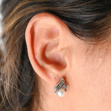 925 Silver Diamond And Pearl Studs Earrings