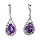 Silver .925 Amethyst And Diamond Necklace And Earrings Set