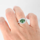14k White Gold Oval Cut Emerald And Diamond Cocktail Ring