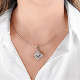 18K White Gold Diamond Cluster Square Pendant