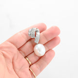 14K White Gold Diamond And Big Pearl Pendant