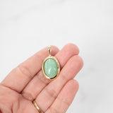 14K Solid Yellow Gold Green Jade Pendant