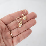 Pendientes colgantes con encanto de corazón hinchado con acabado martillado de oro amarillo de 14 k, pendientes colgantes con encanto de corazón, mujeres Huggies de oro real, regalo para ella