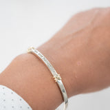 14K Two Tone Solid Gold Channel Set Diamonds Bangle Bracelet