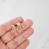 18K Two Tone Solid Gold Diamond Vintage Dangling Y Stud Earrings