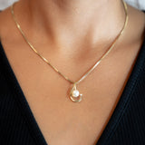 14K Yellow Solid Gold Diamond Pearl Charm Pendant