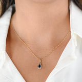 14K Yellow Gold Fancy Rope Chain And Sapphire Oval Halo Diamond Pendant Necklace