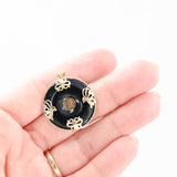 14K Yellow Gold Onyx Disc Chinese Character Good Luck Pendant