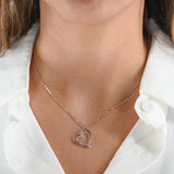 18K White Gold Diamond Heart Charm Fancy Rolo Link Chain Necklace