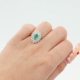 14k White Gold Oval Emerald and Diamond Cluster Ring