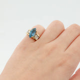 14k Yellow Gold Blue Topaz and Diamond Ring