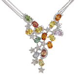 14K White Gold Multiple Gemstones And Diamonds Earrings And Necklace Jewelry Set