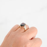 14K Yellow Gold Garnet Center Stone Diamond Ring