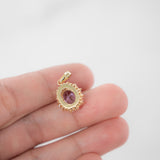 14K Yellow Gold Oval Big Amethyst And Cubic Zirconia Halo Charm Pendant