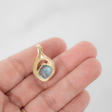 14K Yellow Gold Big Blue Topaz Charm Pendant