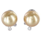 14K White Gold Champagne Pearls And Diamond Franco/Wheat Link Chain, Ring And Earrings Set Jewelry