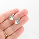 925 Silver Diamond And Pearl Studs Earrings