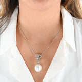 14K White Gold Diamond And Big Pearl Pendant