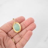 14K Solid Yellow Gold Green Jade Pendant