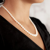 Classic Freshwater Pearl Necklace for Women 18K Gold Fishhook Lock