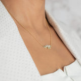 18K Yellow Solid Gold Diamonds Bird Charm Necklace