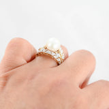 14K Yellow Gold Diamond And Pearl Cocktail Ring