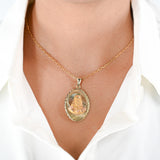 14k Tri-Color Gold Double-Sided Diamond Cut Lady Guadalupe/Jesus Sacred Heart Religious Pendant