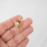 18K Two Tone Solid Gold Diamond Vintage Dangling Y Stud Earrings